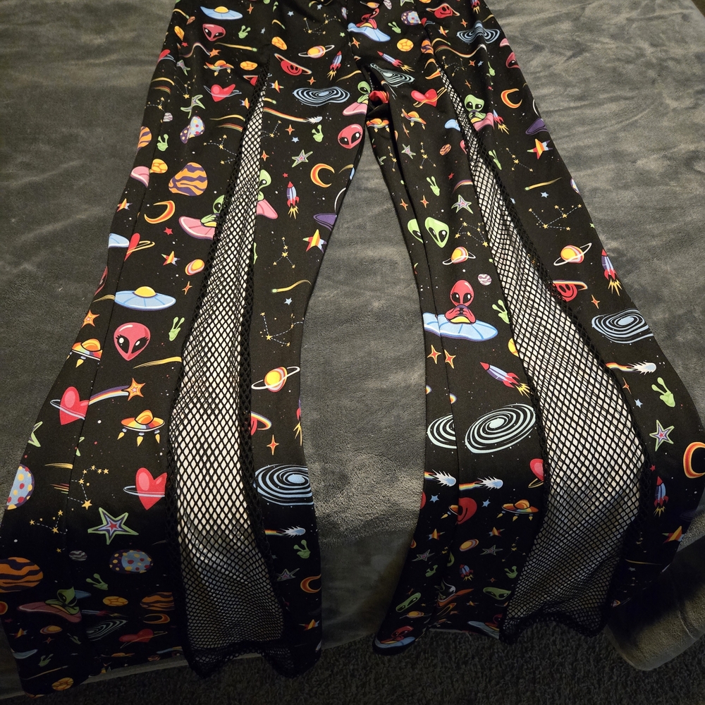 Colorful Alien Print Flare Pants